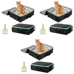 Qpets® Portable Cat Litter Box Foldable Outdoor Easy with Waste Shovel Reusable Washable Waterproof Oxford Cloth Case 40x30x13cm 3 PCS