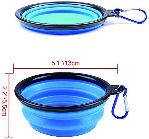 Collapsible Silicone Dog Bowl, Pet Bowl, Foldable Expandable Cup Dish for Pet Cat Food Water Feeding, Portable Travel Bowl with a Free Hook - Blue
