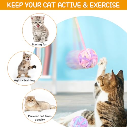 Qpets® Plush Cat Ball Toys Rattling Teasing with Built in Bell Colorful Woolen Sound Toy 9PCS
