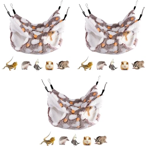 Qpets® Winter Hammock Bed for Small Animals Hibernation Plush Hanging Squirrel House Pets Sleeping Bag Guinea Pig Ferrets Hamsters Hedgehogs Chinchillas L Multicolor 3PCS