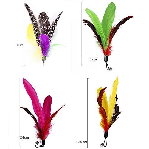 Qpets Cat Interactive Toys Set with Retractable Wand and 10 Feather Worm Attachments | Vibrant Colours for Active Kittens