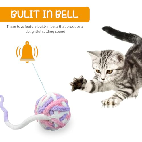 Qpets® Plush Cat Ball Toys Rattling Teasing with Built in Bell Colorful Woolen Sound Toy 9PCS