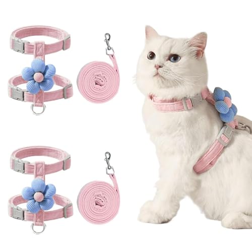 Qpets® Cat Harness with Leash, Cat Harness and Leash Set for Small Cats with Quick Release Buckle (S, 2Pack)