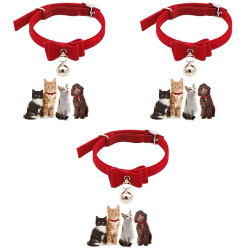 Qpets® Adjustable Cat Belt Strong Breakaway Buckle Collar with Bell Velvet Neck Strap for Small and Medium Cats Safety Comfort 33.5CM Red Pack of 1 3 PCS
