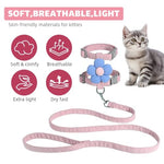 Qpets® Cat Harness with Leash Set for Kitten Quick Release Buckle Escape-Proof Cute Flower Small Pet Belt Outdoor Walking Travel M Chest 27-43cm Neck 23-33cm 2PCS