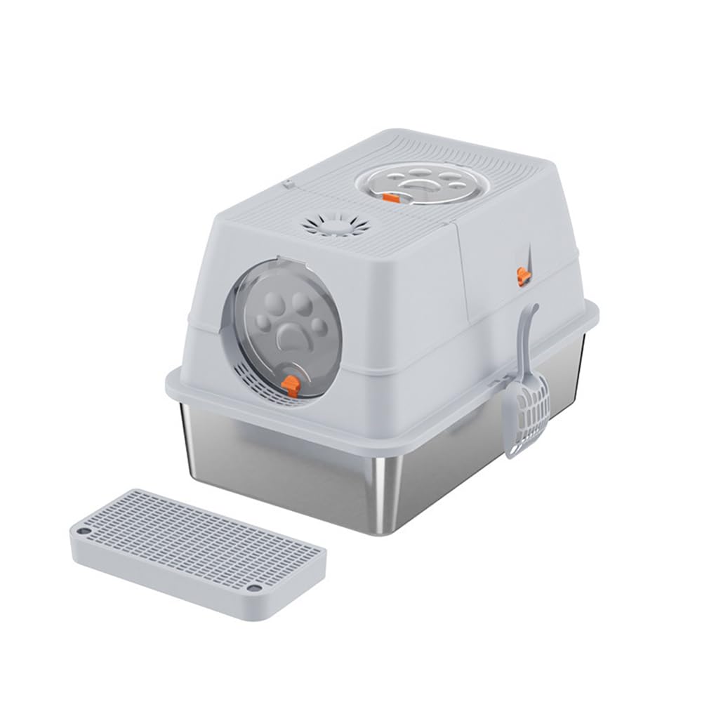 Qpets Stainless Steel Cat Litter Box 40x60x39 cm with Dual Doors & Flip Up Lid | Includes Scoop