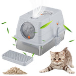 Qpets® Stainless Steel Cat Litter Box Dual Doors Anti-Odor Cat Litter Box with Air Vent Includes Cat Litter Catcher & Cat Litter Scoop Enclosed Cat Litter Box with Flip Up Lid, 40x60x39cm