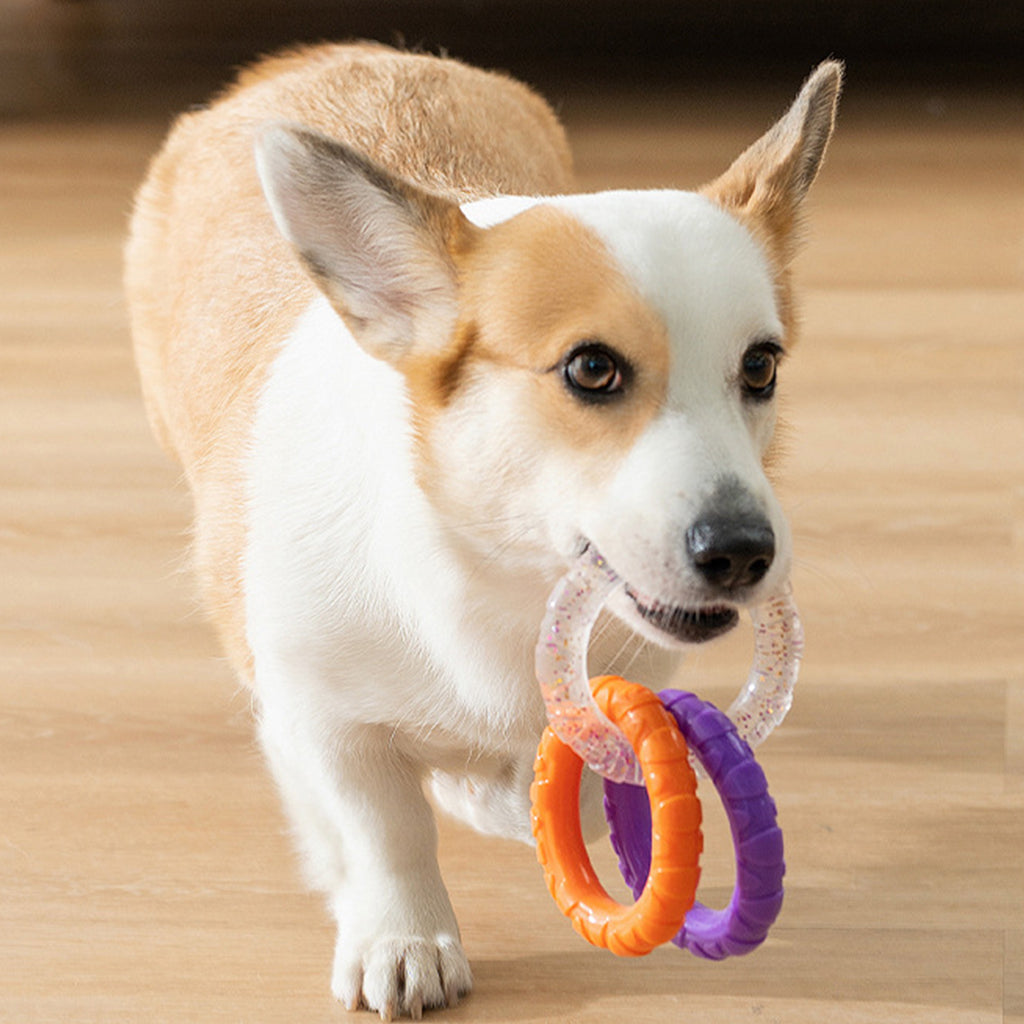 Qpets® TPR Dog Tug Toy Chewing Toys 3.54 inches Dia InterlinkedTri-ring Tear-Resistant Dog Toy