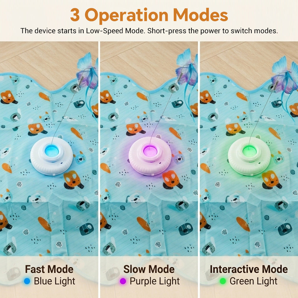 Qpets Rechargeable Interactive Cat Game with LED, Moving Feathers and Adjustable Speed Modes