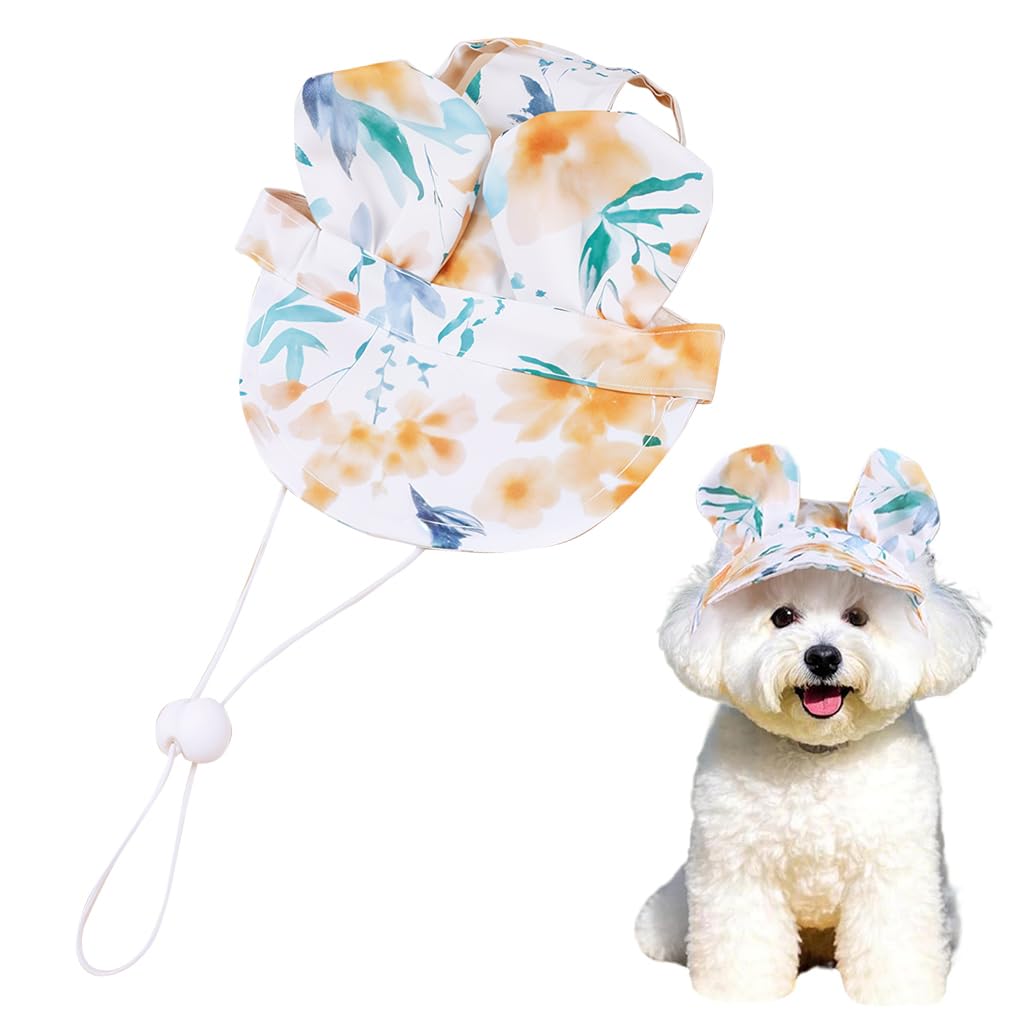 Qpets Dog Sun Visor Hat with Bunny Ears for Small and Medium Dogs | Polyester Pet Sun Protection