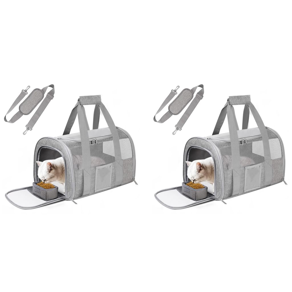 Qpets Cat Carrier for Travel with Dual Access Mesh Ventilation 43x30x28cm | Oxford Cloth 2 PCS