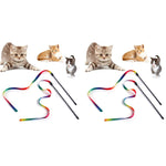 Qpets Cat Rainbow Wand Toys for Interactive Play with Colorful Satin Ribbon | 4PCS Set