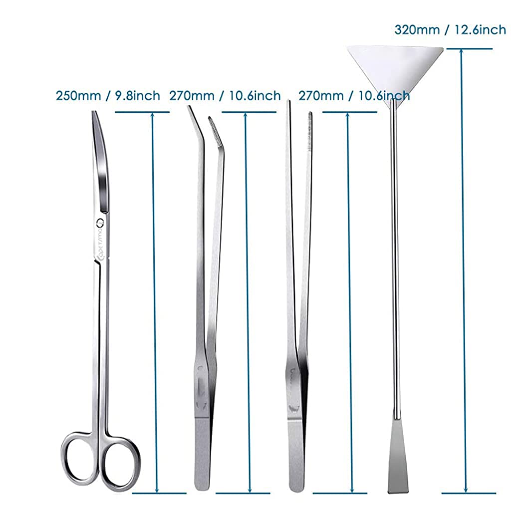 Qpets Aquarium Aquascaping Tools Kit for Plant Care with Anti Slip Clip End and 10.6 in Tweezers | Stainless Steel Set