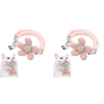 Qpets Cat Collar featuring Crochet Flower Ornament with Bell Soft Plush 2PCS Set | Pink Adjustable Gift