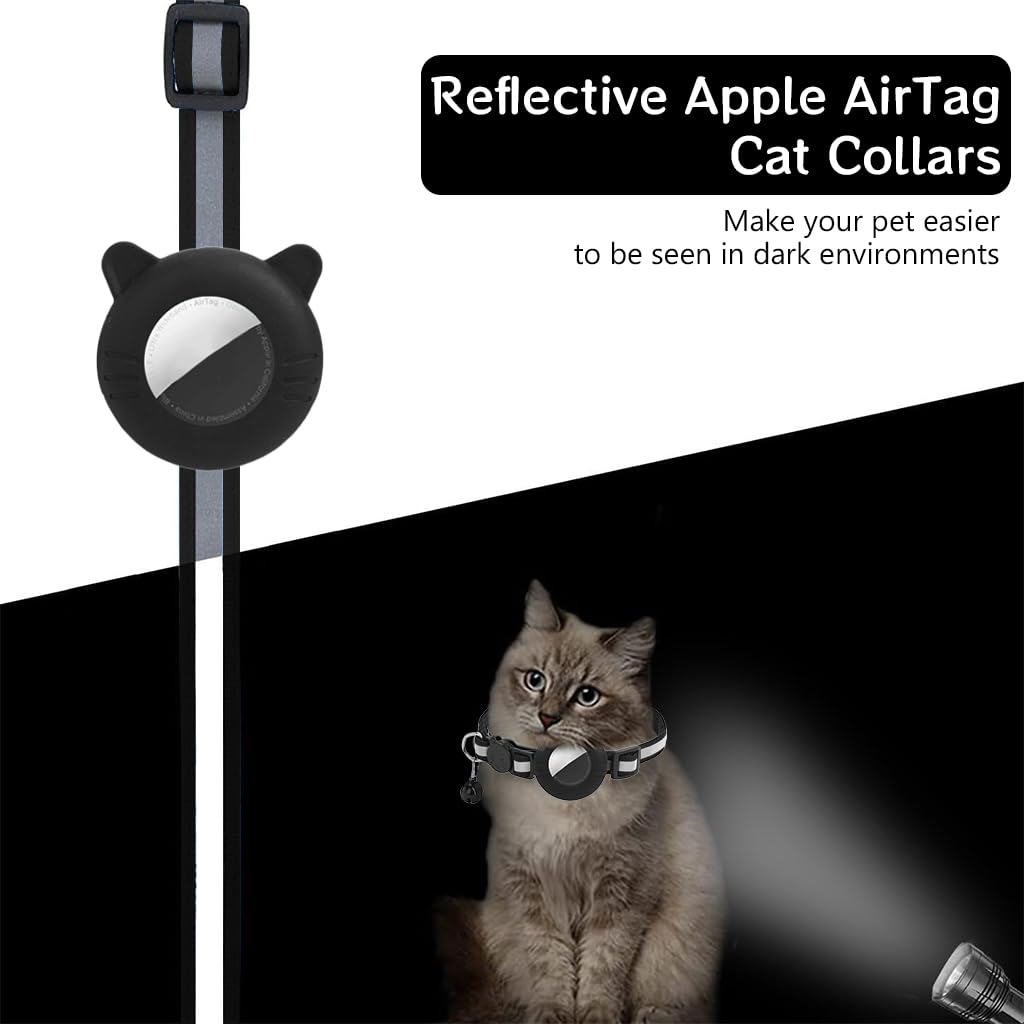 Qpets Cat Collar with Bell featuring Silicone Airtag Holder and Reflective Safety Design