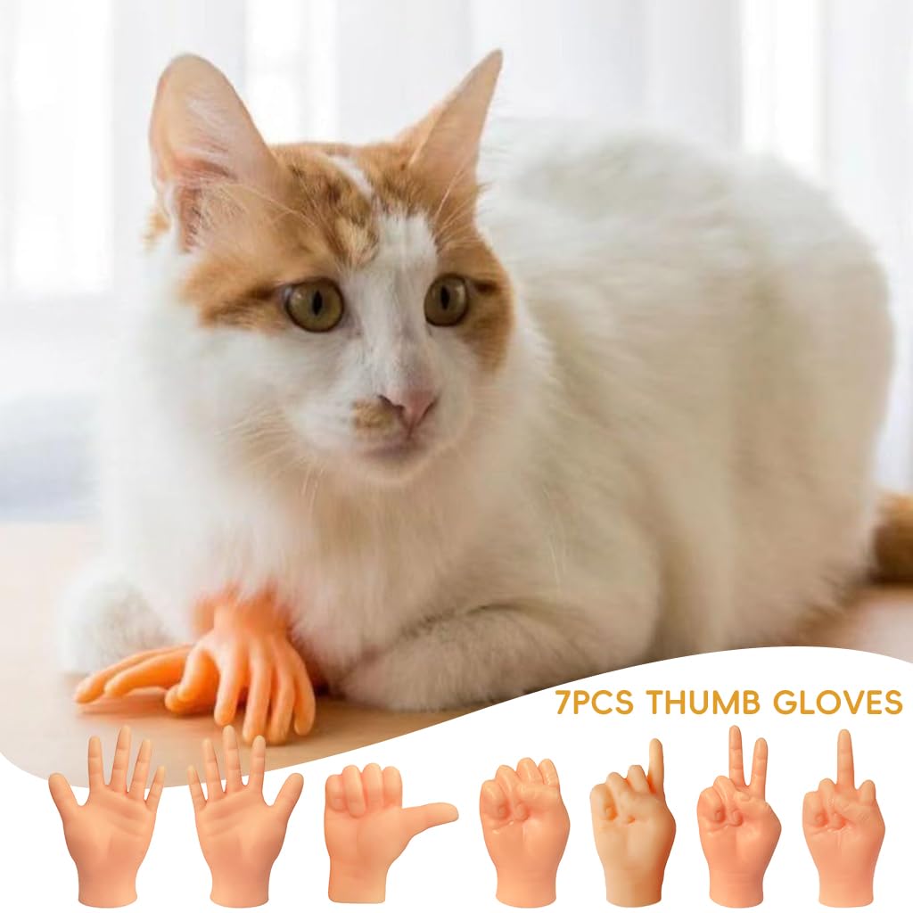 Qpets® Mini Hands for Cats, Little Hands for Fingers Funny Little Cat Finger Gloves Soft Elastic Tiny Finger Hands Gag Puppet Show Mini Cat Gloves Mini Hands Toys (7PCS )