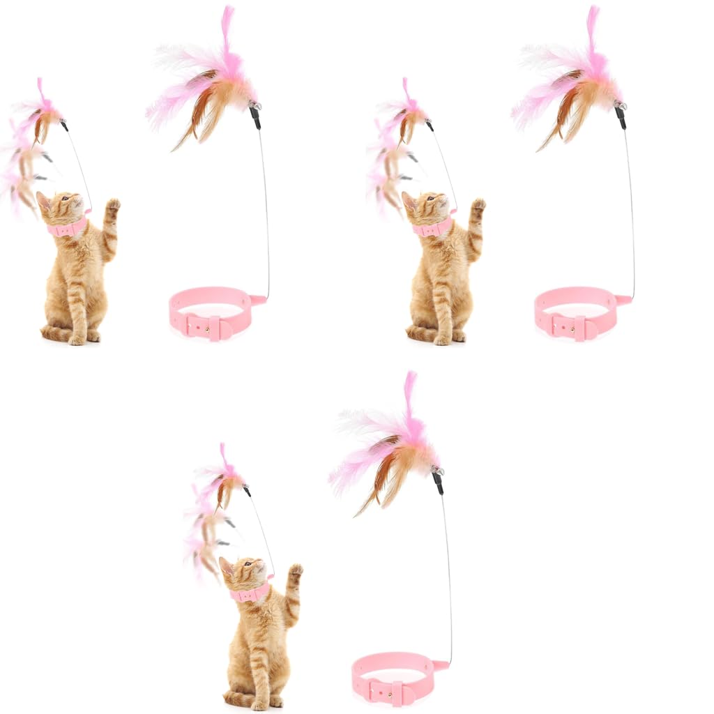 Qpets Cat Toys for Indoor Play featuring 23cm Steel Wire Feather Collar | 3PCS Adjustable Set