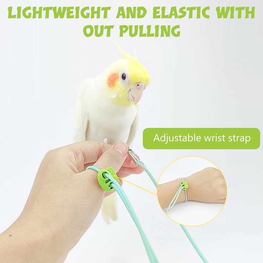 Qpets Parrot Aviator Leash for Outdoor Flying with 6.6ft Elastic Cord and Adjustable Buckle | 2PCS Set