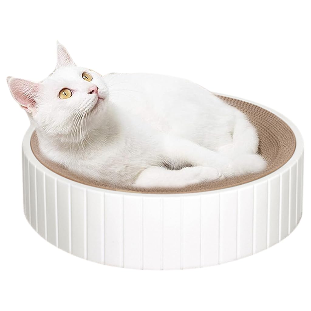 Qpets Cat Scratching Stool for Play and Rest with Teaser Ball | 40×40×10 cm Hard Cardboard Bed