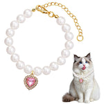 Qpets Jewelry Cat Collar for Photoshoots featuring Pink Rhinestone Heart Charm & Pearl | Adjustable 30–35 cm Necklace for Cats and Small Dogs