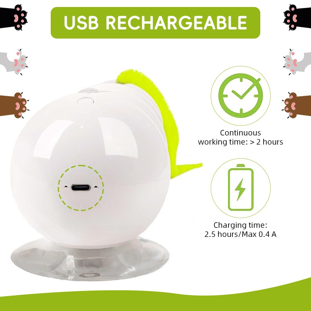 Qpets Electric Cat Teaser Toy with Strong Suction Cup and USB Rechargeable Caterpillar Design