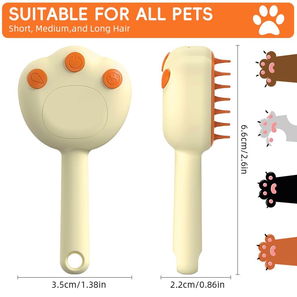 Qpets Pet Steam Hair Brush for Dogs and Cats with Self Cleaning Button and Ergonomic Handle