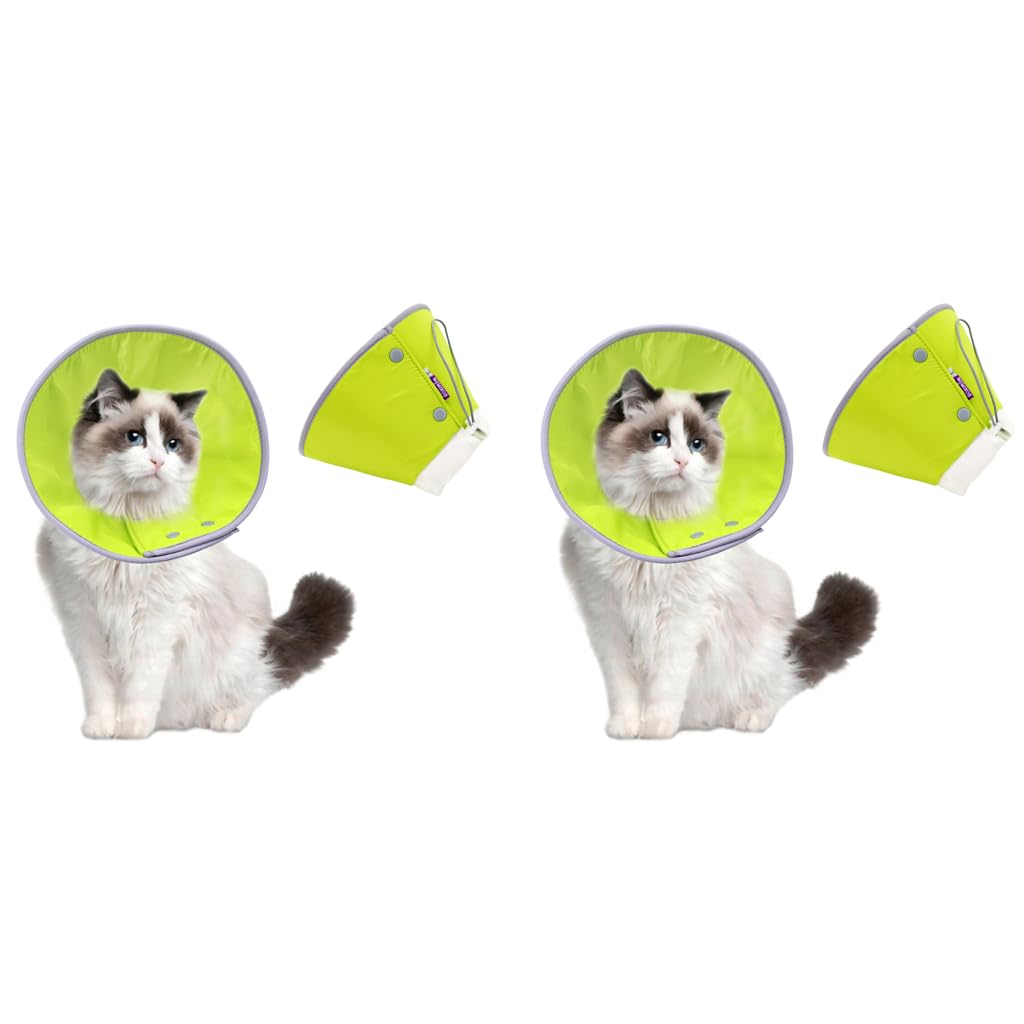 Qpets Cat Cone Collar for Post Surgery Recovery with Dual Snap Buttons and Drawstring | 2PCS for Cats 1.5–3Kg