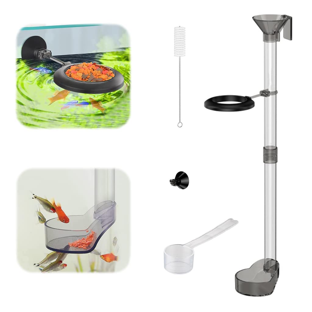 14.7''/37.5cm Adjustable Height Fish Tank Fish Feeder Tube Set with Funnel & Fish Feeding Ring, Fish Tank Fish Feeder Aquarium Feed Tube