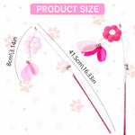Qpets Cat Toys for Interactive Play with Flower Feather Wand and Bell | 2 pcs Red and Pink