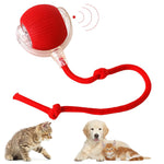 Qpets® Dog Ball Toy Electric Fun Ball Toy for Cats Dogs Motion Activated Cat Chasing Ball Toy with Red Rope Tail Auto Escaping Ball Toy with 3 Modes LED Moving Ball Toy 5-Mins Auto Off Setting