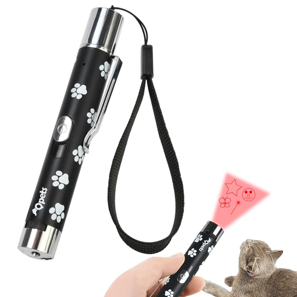 Qpets Cat Toy Laser Pointer with 5 Patterns and Integrated USB Rechargeable Pen for Cats and Dogs