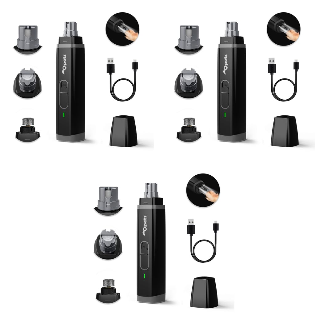 Qpets Electric Dog Nail Grinder with Dual LED Lights and 2 Speed Modes | 3 Grinding Ports