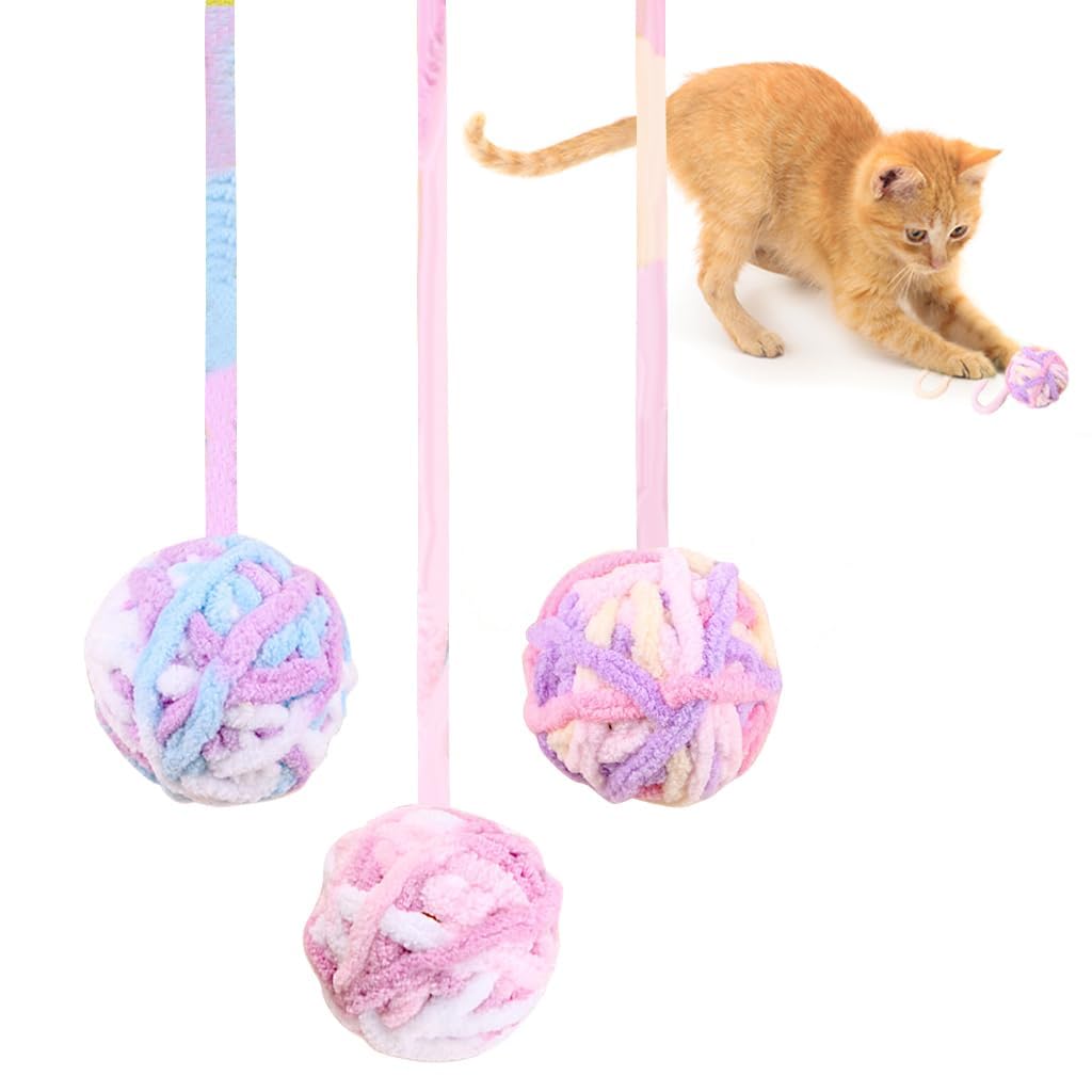 Qpets Plush Cat Ball Toys for Interactive Play with Built In Bell 4.5cm Woolen Balls 3Pcs