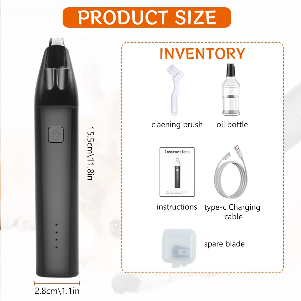 Qpets Dog Hair Trimmer for Small Pets with 0.9 cm Dual Blades and LED Laser UV Lights | 90 min USB Rechargeable Grooming Clippers