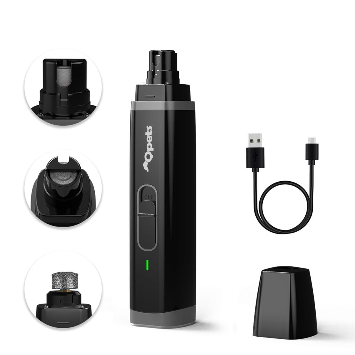 Qpets Electric Dog Nail Grinder with Dual LED Lights and 2 Speed Modes | 6–8h Cordless Use