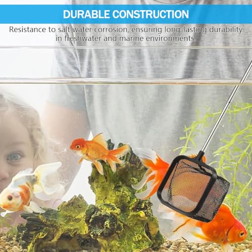 Qpets® Fishing Net 3.1X3.1 Inch Small Aquarium Fish Net for Betta Tank 18 Inch Stainless Steel Retractable Handle Square Catching 2PCS