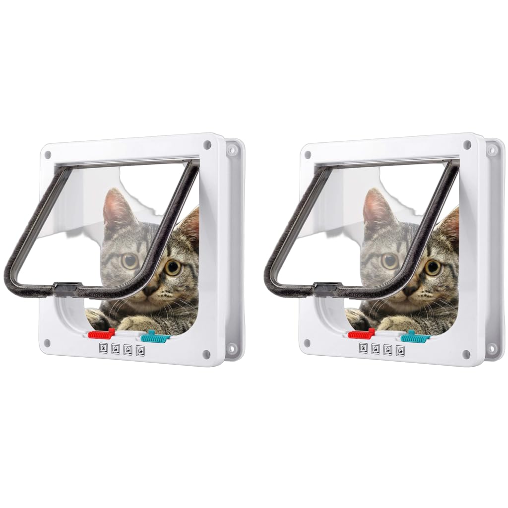 Qpets Cat Door for Small Pets with 4 Way Locking System 25×23.5×5.5cm | Set of 2