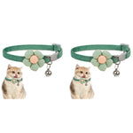 Qpets Cat Collar with Crochet Flower and Bell featuring Quick Release Soft Plush | Green 2PCS