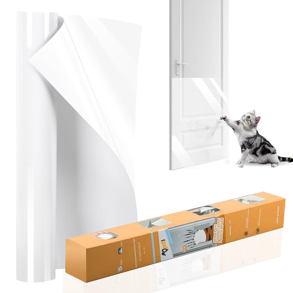 Qpets Cat Scratcher Tape for Furniture Protection with 0.12 mm Thickness 45x300cm | Transparent Vinyl Adhesive for Leather and Wood