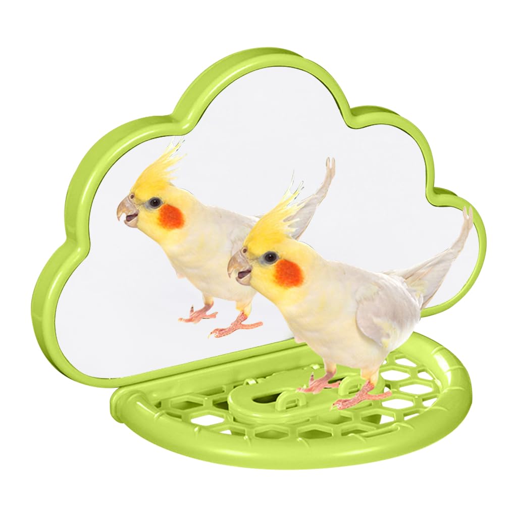 Qpets Parrot Mirror Toy for Cage with Food Box 18.5x9x14cm featuring Clip-on Design | Cloud Shape Interactive Play for Parakeet and Cockatiel