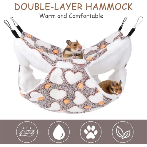 Qpets® Winter Hammock Bed for Small Animals Hibernation Plush Hanging Squirrel House Pets Sleeping Bag Guinea Pig Ferrets Hamsters Hedgehogs Chinchillas L Multicolor 3PCS