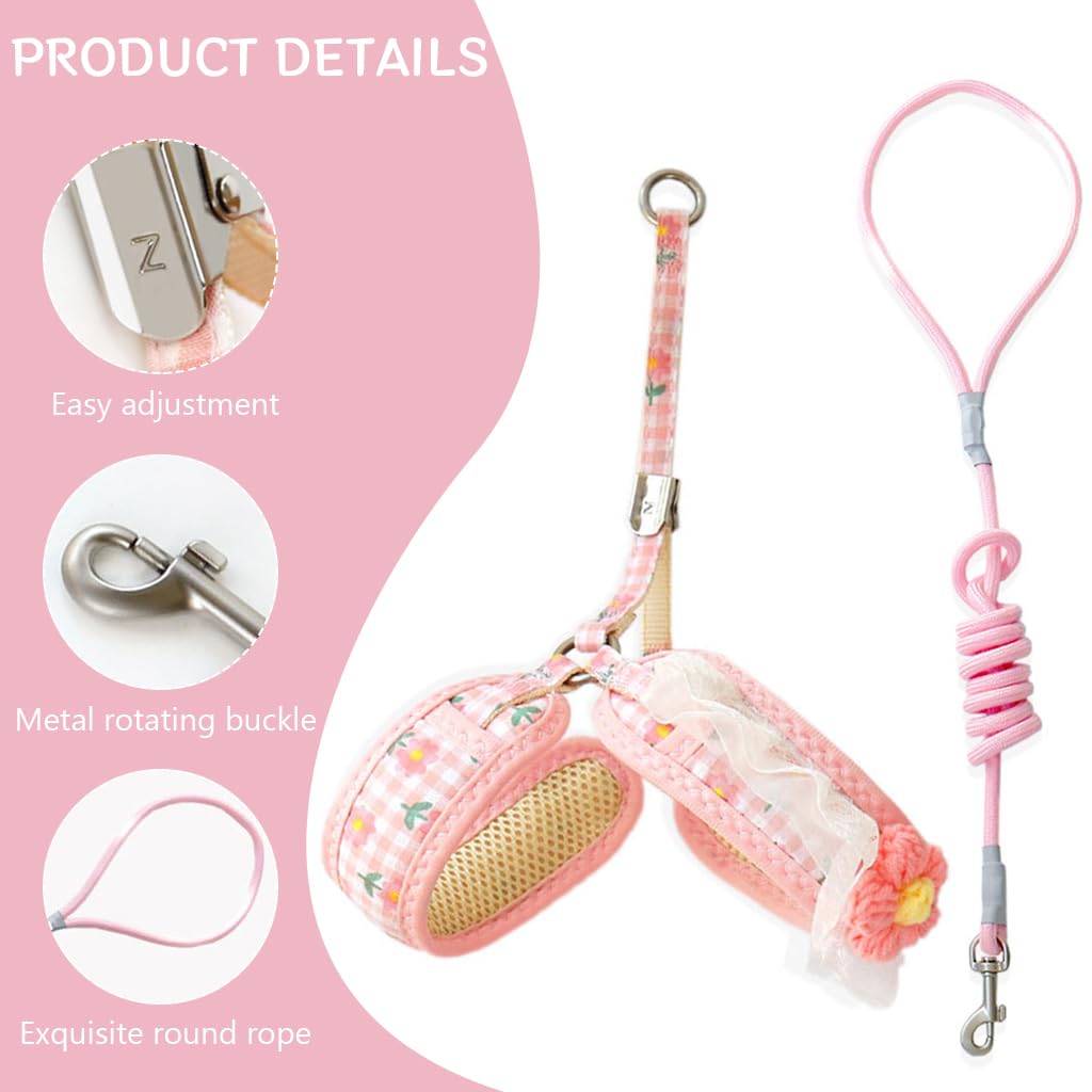Qpets Cat Harness with Leash for Walking featuring Adjustable Strap and D-ring | Pink Flower Design for Small Cats 1.5–3.5 kg