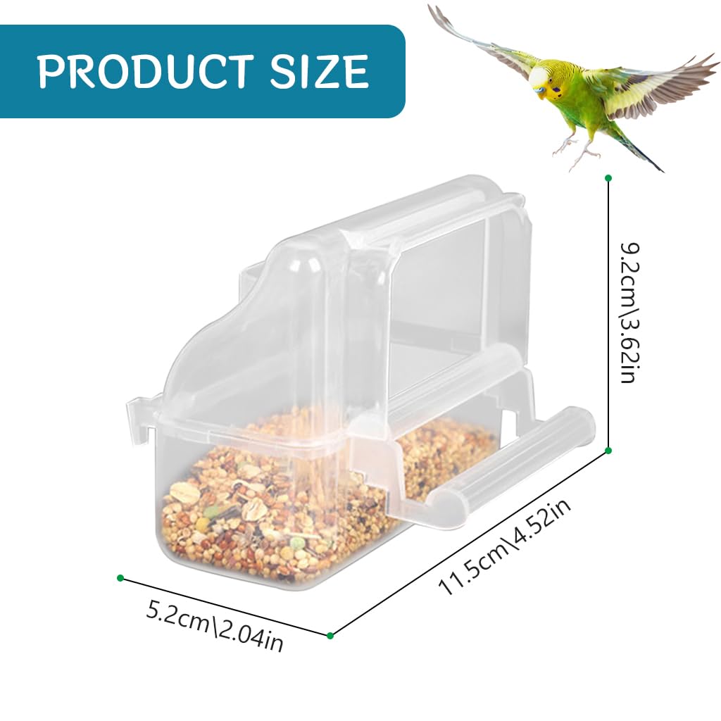 Qpets Bird Food Dispenser for Cages with Perch Rod and Transparent Design 11.5×5.2×9.2 cm | Food‑Grade Plastic for Small & Medium Birds