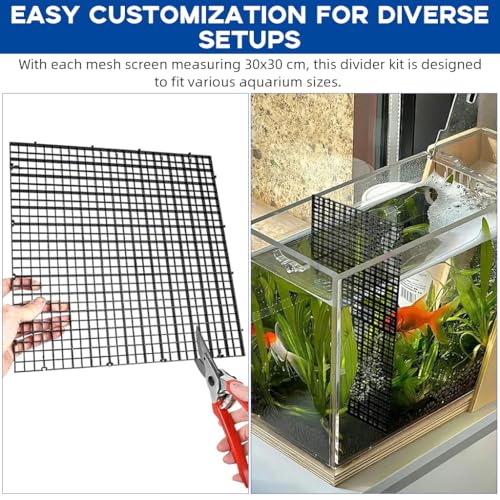 Qpets® 12PCS Fish Tank Divider Kit Mesh Screen with Suction Cups PP Plastic Aquarium Isolation Board Separator for Dividing Fish Turtles Lizards 30x30cm