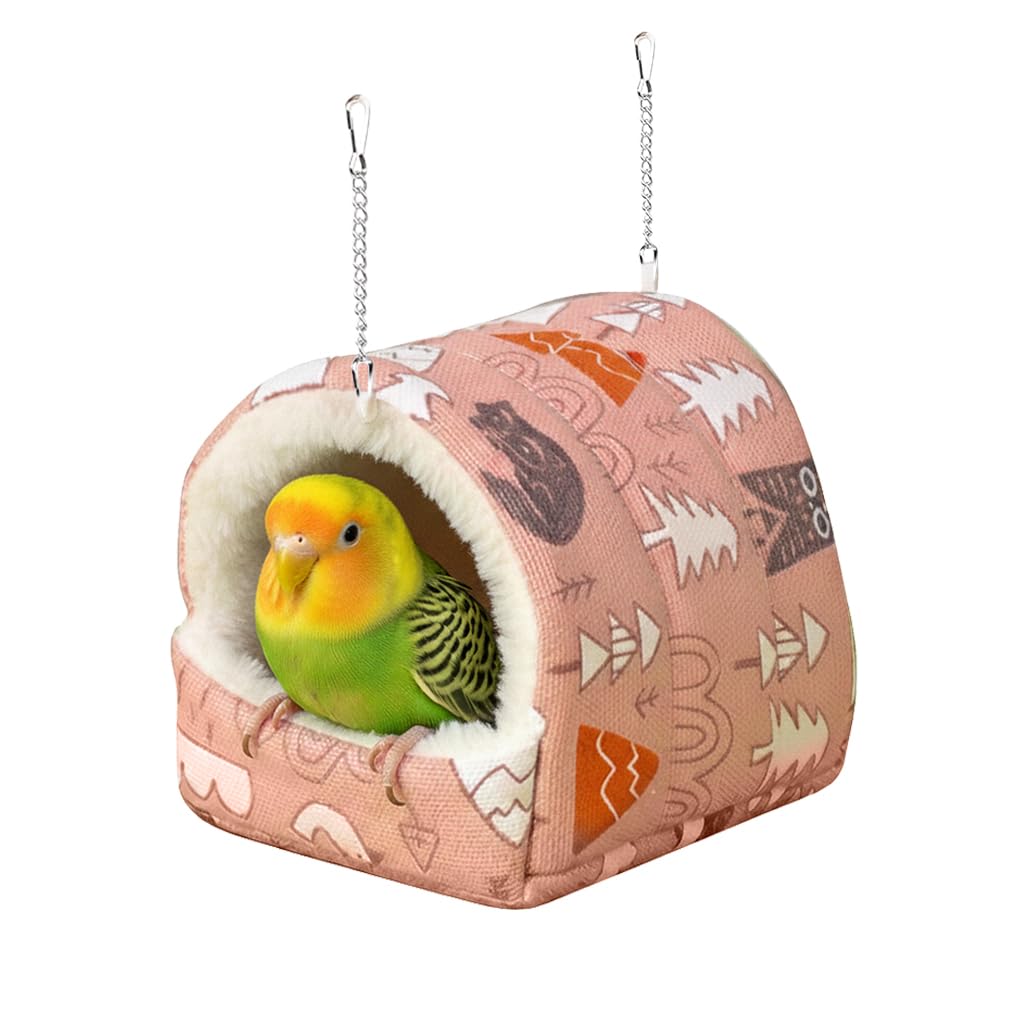 Qpets Small Pet Winter Plush Hiding House for Birds and Hamsters 19x18cm with 2 Metal Chains