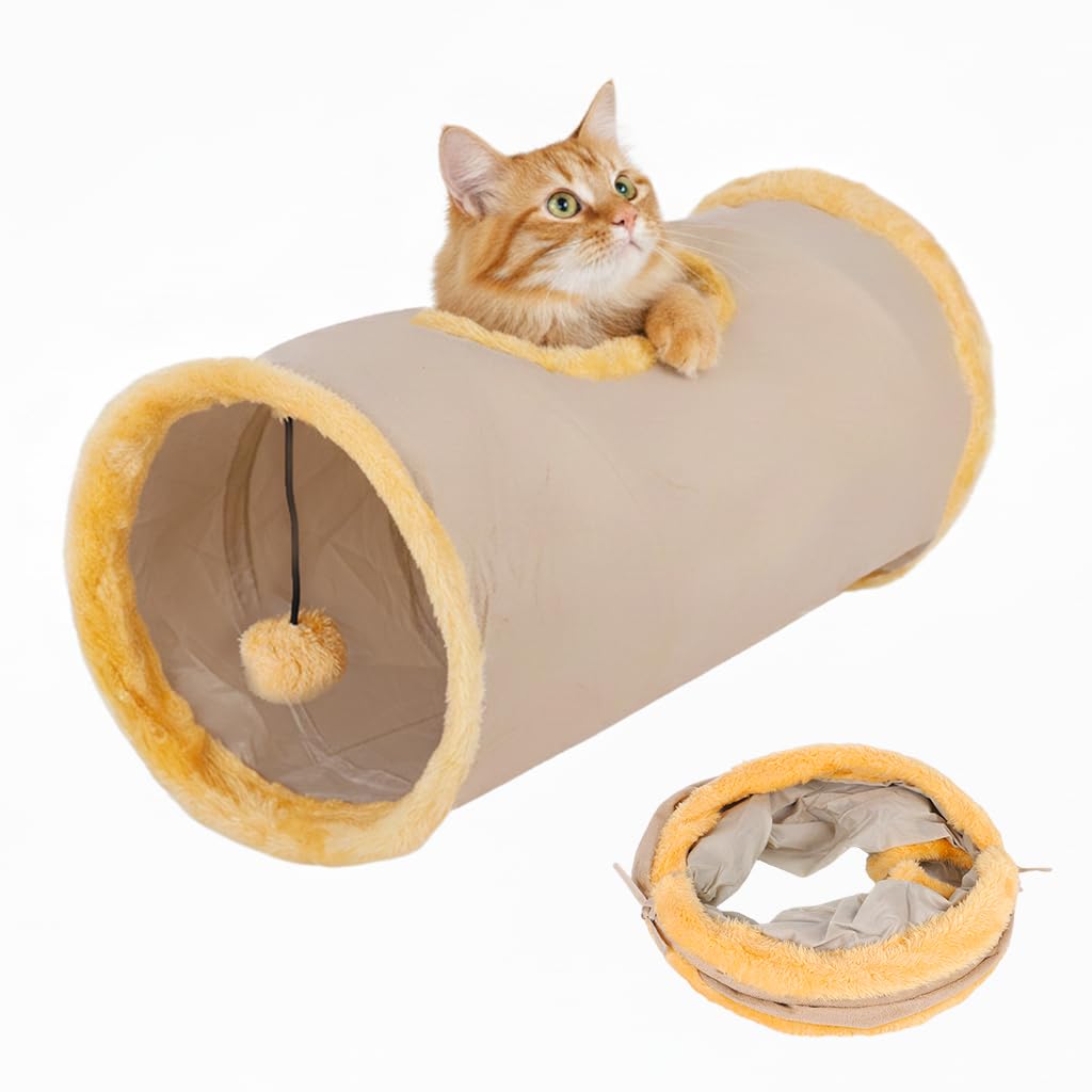 Qpets Cat Play Tunnel for Hiding and Exercise with 25cm Top Opening | Collapsible Plush 50cm Cave