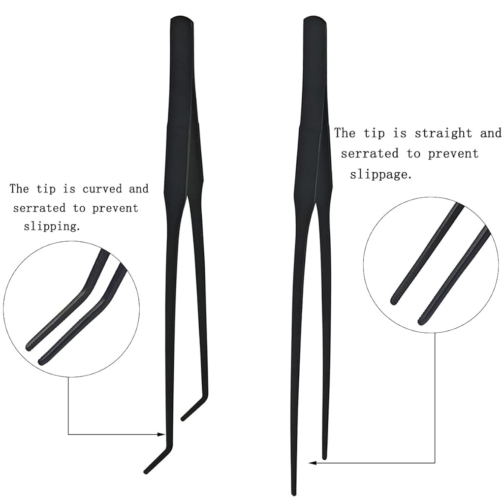 Qpets® 6PCS Aquarium Aquascaping Tools for Fish Tank Stainless Steel Pointed Curved Tweezers Set 27cm 10.6 inches Planted Accessories Weather Resistant