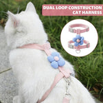 Qpets® Cat Harness with Leash Set for Kitten Quick Release Buckle Escape-Proof Cute Flower Small Pet Belt Outdoor Walking Travel M Chest 27-43cm Neck 23-33cm 2PCS
