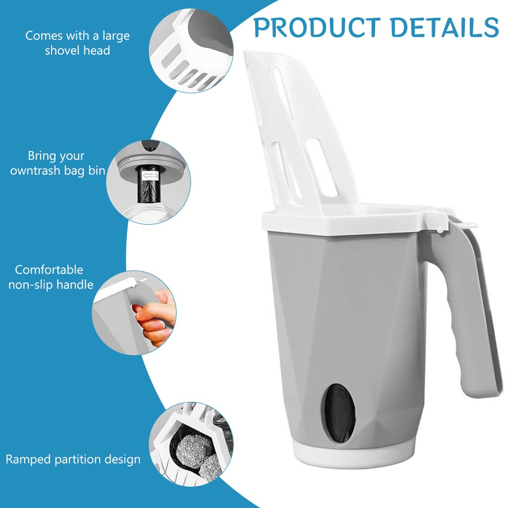 Qpets Cat Litter Shovel for Easy Cleaning with Integrated Waste Bin and Bag Dispenser | 3 in 1 Tool