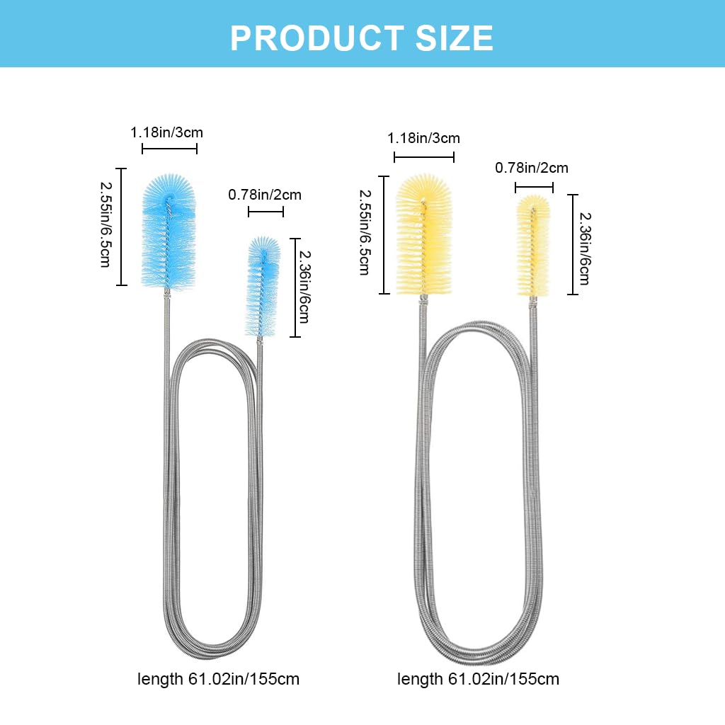 Qpets Dual Head Pipe Cleaning Brushes for Aquarium and Drain | 61 in Flexible 304 Stainless Steel Core